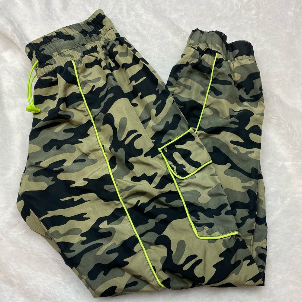 Neon Green & Camouflage Drawstring Joggers - Picture 7 of 16